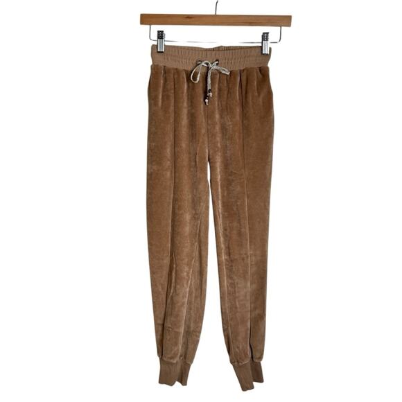 Ragdoll Pants - Ragdoll Los Angeles Tan Velour Joggers Pants‎ Braided Drawstring Waist Womens XS